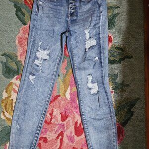 Judy Blue Hi-Waist Button Fly Skinny Bleach Splash Jeans